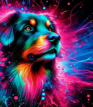 Vrolijk gekleurde hond in neonkleuren. ( 2 ) van Ineke de Rijk