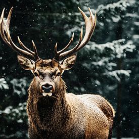 Majestic deer in the snow by Art & Soul Creations