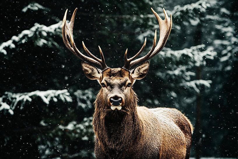 Majestic deer in the snow by Art & Soul Creations