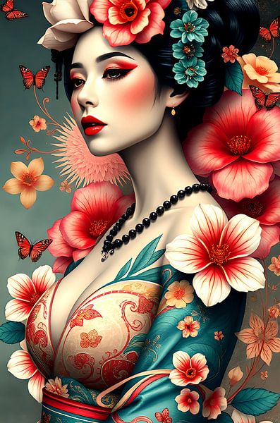 Geisha orientale avec des fleurs par Egon Zitter