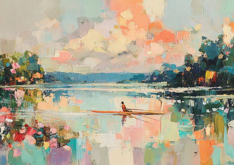 Rowing boat on a wide lake by Niklas Maximilian