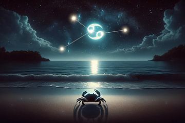 Astrologisch teken Kreeft - Mystieke nacht aan de rustige zee van artefacti