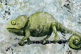 chameleon on branch by Emiel de Lange