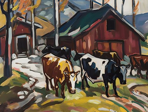 Vaches à l'extérieur de l'étable