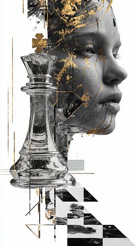 Digitale Schachkönigin mit goldenen Akzenten