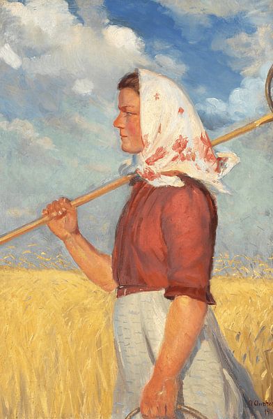 Anna Ancher, Ein junger Erntehelfer geht vor einem reifen Maisfeld, 1911 von Atelier Liesjes