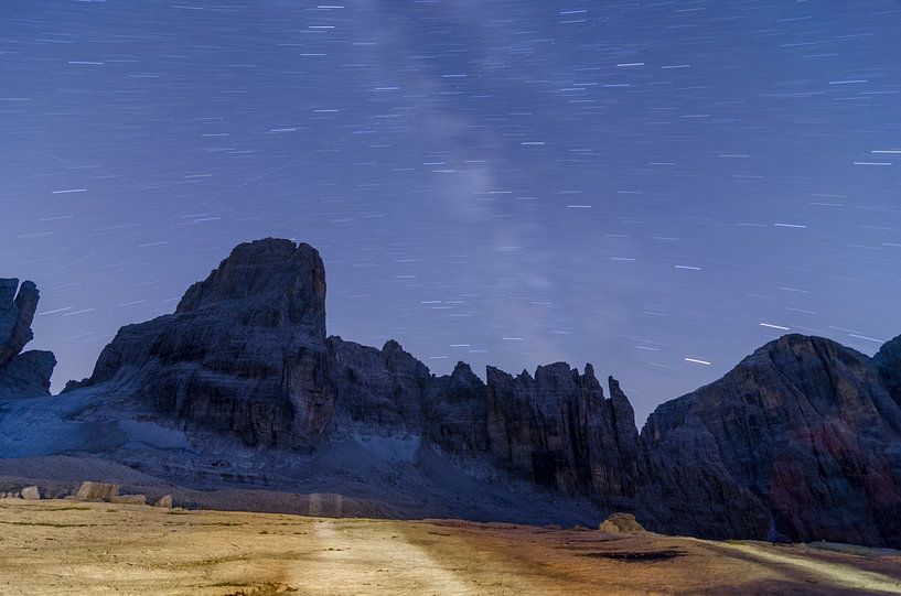 Starry sky and milky way over the mountains of the Dolomites, Brenta Massif by Sean Vos