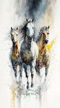 Chevaux en fuite Aquarelle sur Preet Lambon