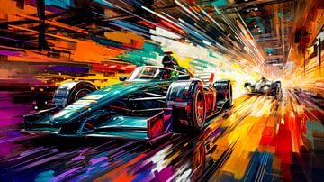 Electrifying chase through a sea of colour by Klaus Tesching - Art-AI