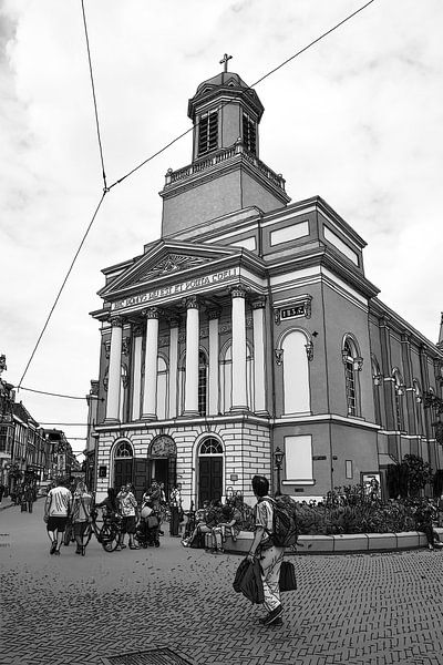 Pentekening Leiden Hartebrugkerk Tekening Lijntekening van Hendrik-Jan Kornelis