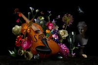 Flower still life with violin