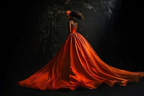 vrouw in pompoenjurk