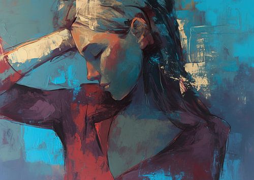 Frau mit blauem Hintergrund