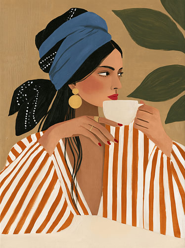 Une pause-café élégante, un portrait moderne
