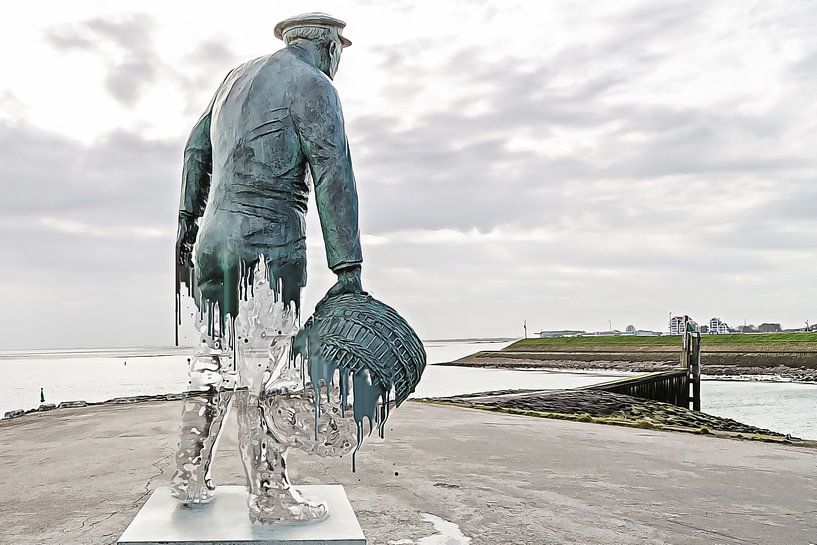 Het standbeeld van de mosselman in Yerseke heeft wintertenen van Art by Jeronimo