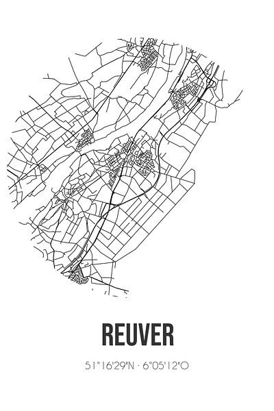 Reuver (Limburg) | Landkaart | Zwart-wit van Stad & Wand