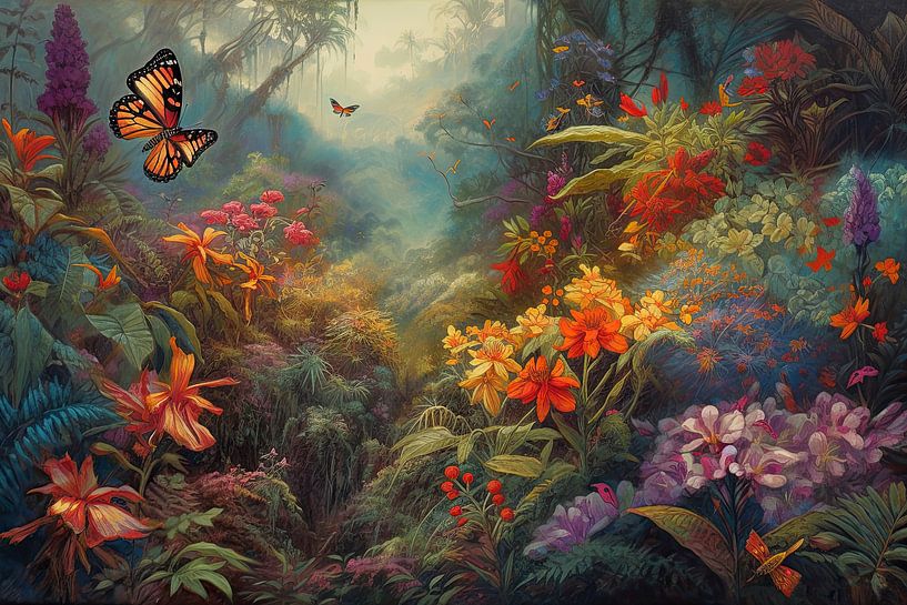 Garden of dreams with butterflies illustration by Focco van Eek