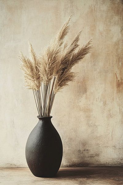 Dark vase with ornamental pampas grass by Imperial Art House