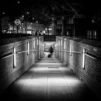 Subway entrance at night, London, England
