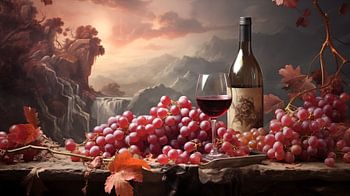 Stilleben mit Wein und Trauben