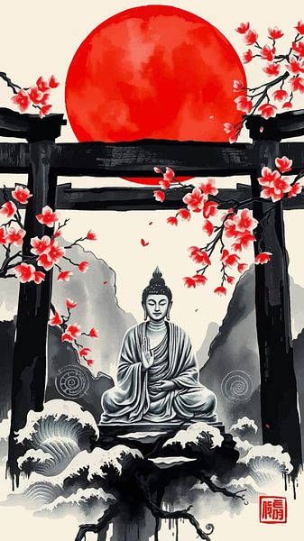 Bouddha / Boeddha Peinture japonaise Sumi-e par MIROKKU