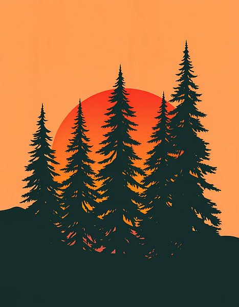 Serene Sunset Pines (Benadrukt de vredige scène) van Artistic