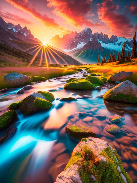 Sonnenuntergang mit einem kleinen Bach von Mustafa Kurnaz