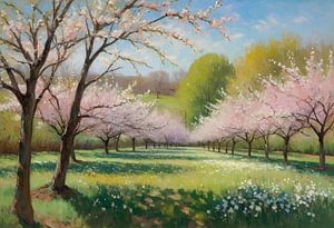 Verger dans un paysage printanier