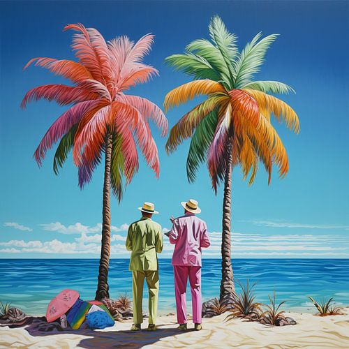 Beach Men Palm trees Sea Holiday Relaxation Wanderlust