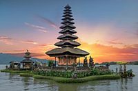 Ulun Danu temple in the Beratan lake in Bali Indonesia at sunset