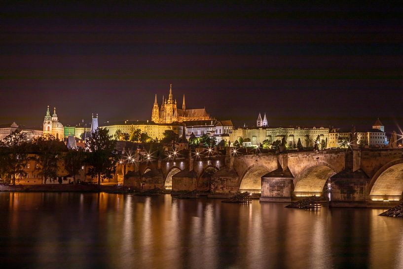 Prague - Vltava, Charles Bridge and Hradčany by night by t.ART