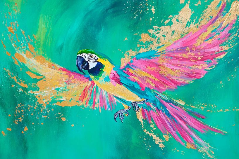 Colourful parrot in the swing of colours by Poster Art Shop