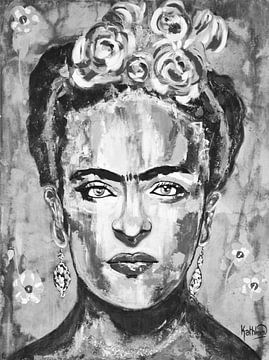 Frida Zwart-witte bloemen van Kathleen Artist Fine Art