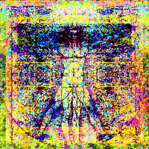 Vitruvian Man, Leonardo da Vinci: Glitch, Pixel and Neon Art Mix