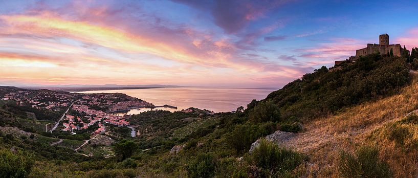Panorama South of France - Collioure and Mediterranean Sea at Sunset by Frank Herrmann