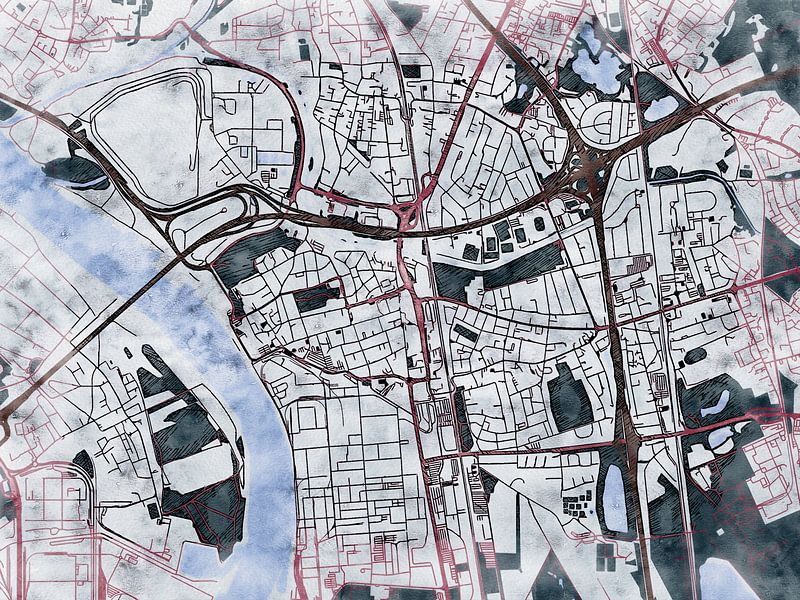 Map of Leverkusen with the style 'White Winter' by Maporia