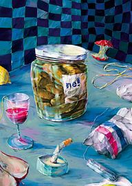 Nature morte sur une table de cuisine en désordre sur Natascha Baumgärtner