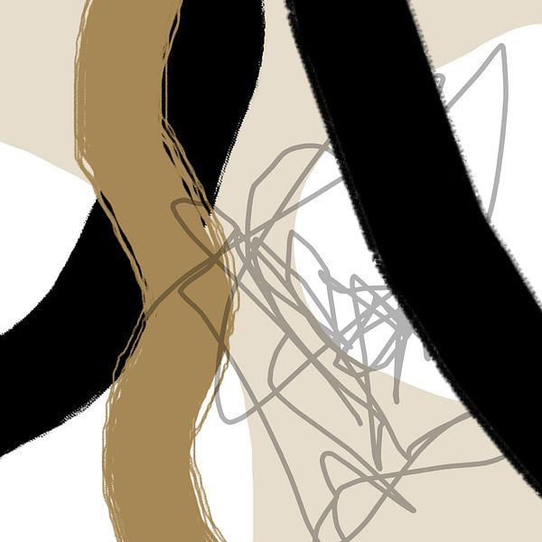 Abstract pastel twists. Minimalist in gold, beige, black, white and grey by Dina Dankers
