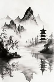 Paysage feng shui en noir et blanc sur Poster Art Shop