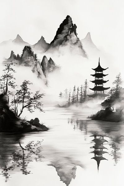 Feng Shui landscape in black and white by Poster Art Shop