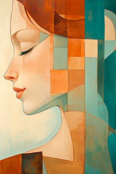 Geometric profile of a dreaming woman by Poster Art Shop