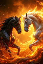 Fantasy Art Wandbild: HORSES OF EQUINOX - Zwei Pferde wie Tag und Nacht