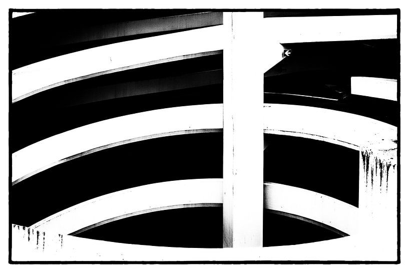 Abstract of car park in black and white by Marianne van der Zee