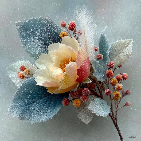 gelbe Blume mit Wasser und Zuckerguss von Gelissen Artworks