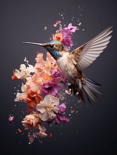 Flight of Refinement - Hummingbird in Floral Beauty by Eva Lee