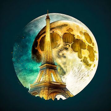Volle maan Eiffel toren van Vlindertuin Art
