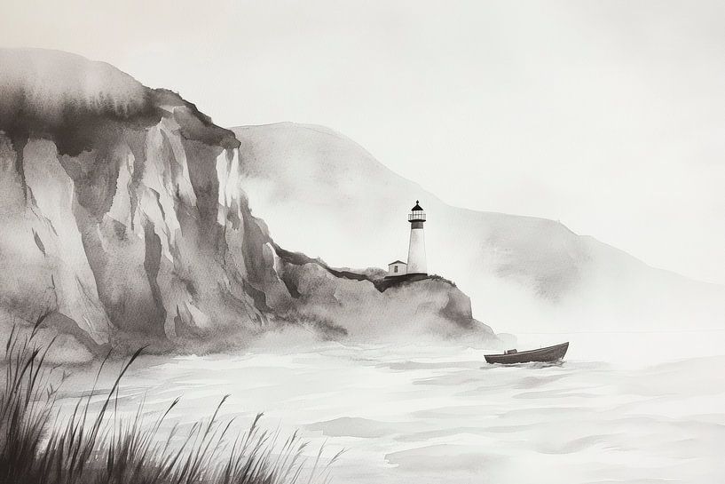 Paysage côtier avec phare par Poster Art Shop