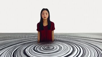 Surrealistische vrouw in een maalstroom van melancholie van Frank Heinz