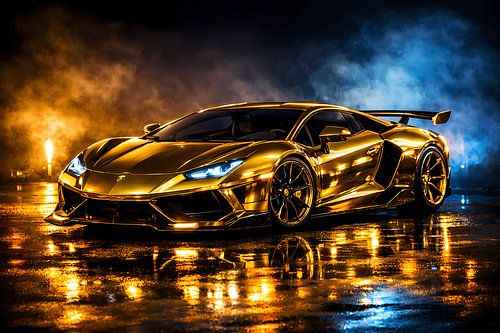 The golden hypercar legend bathed in neon light