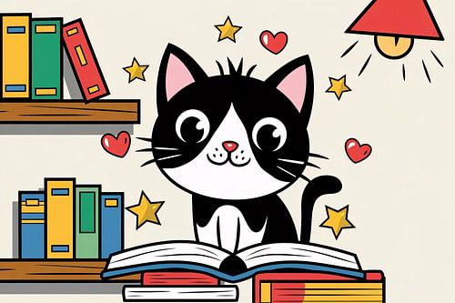 Schattige kat leest een boek